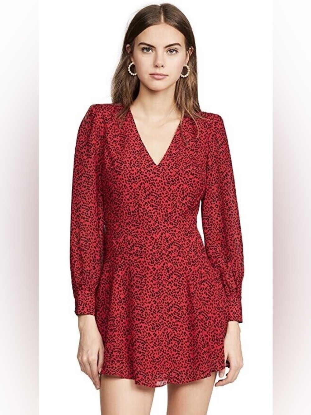 Alice and Olivia Polly Red Leopard Print Long Sleeve Fit & Flare Dress